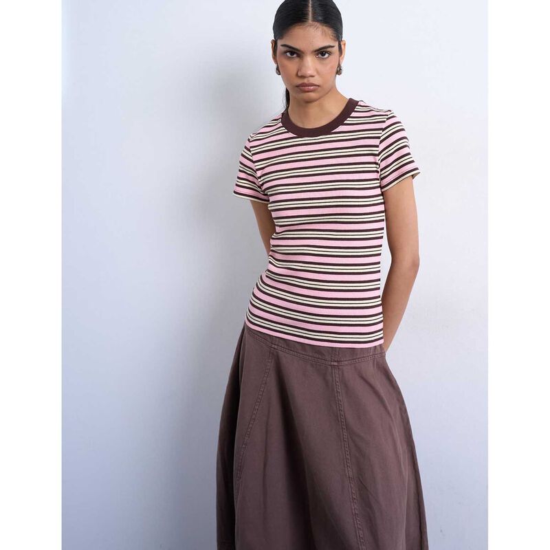 TOPSHOP Sally SS Stripe Rib Short Tee image number 3